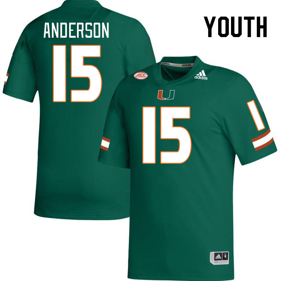 Youth #15 Judd Anderson Miami Hurricanes College Football Jerseys Stitched-Green